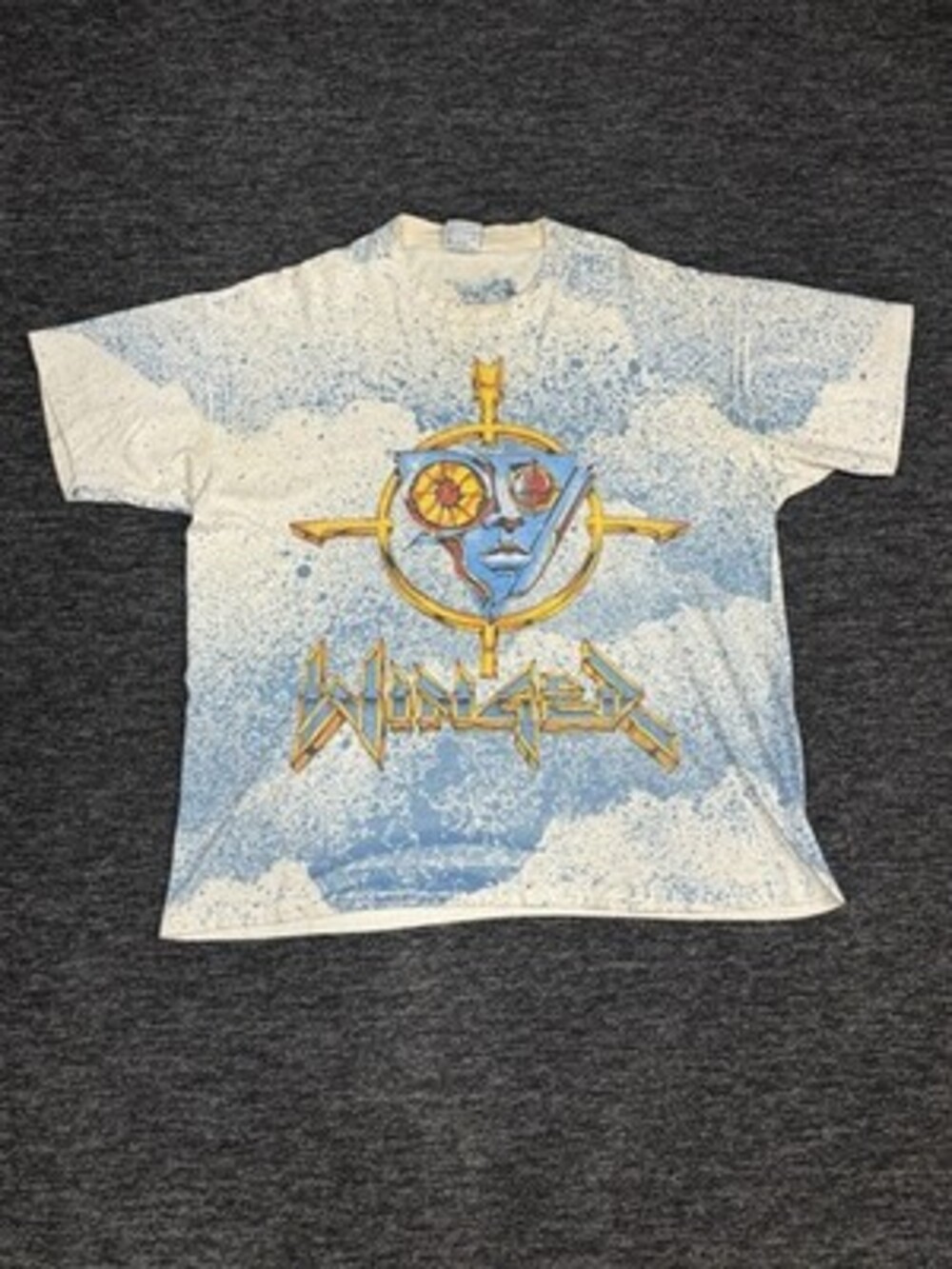 Vintage Winger Shirt XL All Over Print 1988 AOP Blue White Splatter Heavy Metal